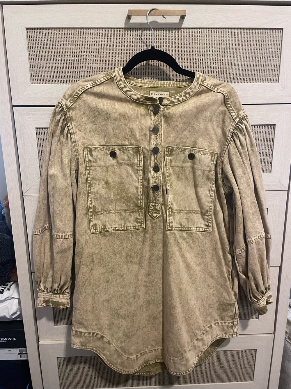 Ulla Johnson Washed Beige Balloon-Sleeve Tunic Jacket